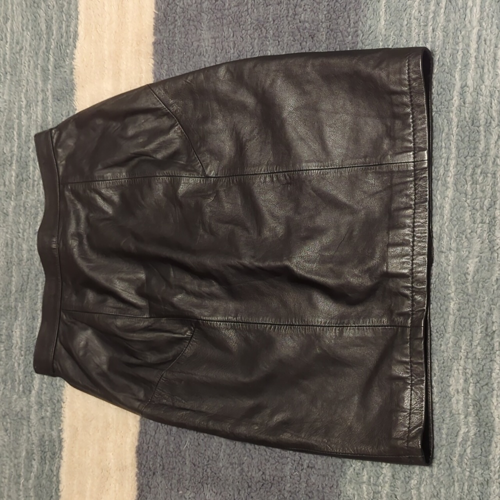 Black leather midi skirt
